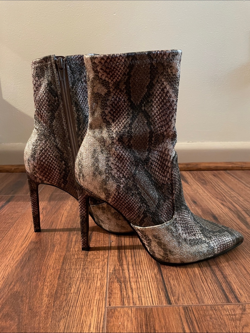 Nine West Snake-Print Pointed Toe Stiletto Boots